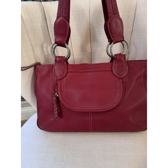 Brighton Red Pebbled Leather Shoulder Tote Bag Rare Retired EUC - Picture 2 of 16